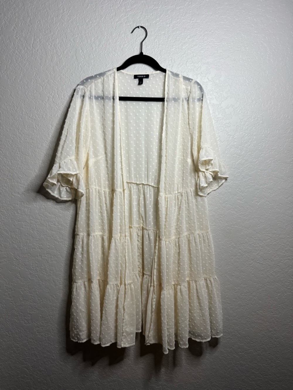 Ivory Lightweight Swiss Dot Ruffle Kimono